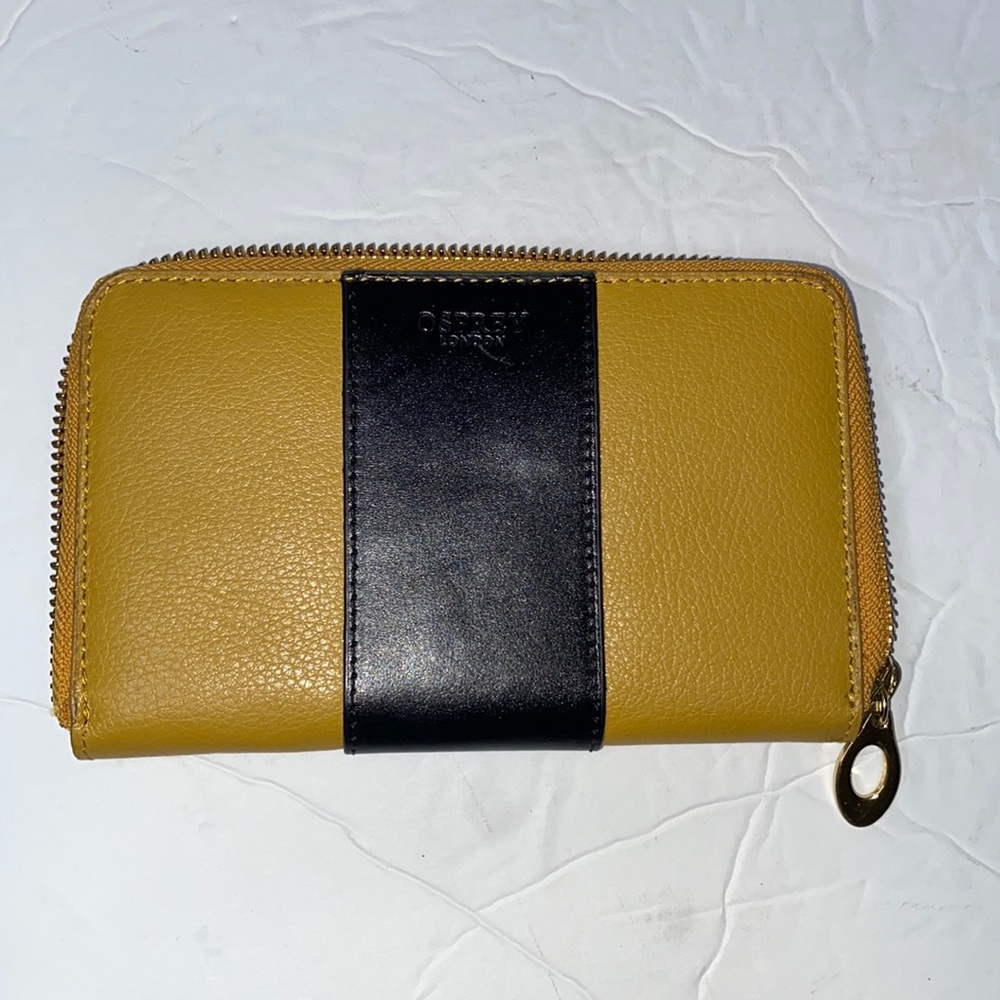 Osprey London black yellow leather zip around wallet